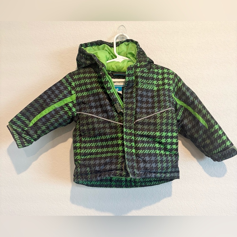 Columbia Toddler Winter Puffer Jacket Green Plaid Hooded Coat 18-24M